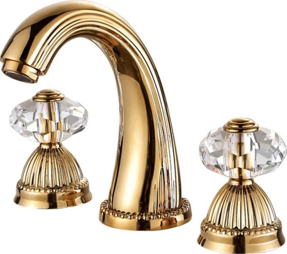 3 PC widespread Classic LAVTORY SINK FAUCET CRYSTAL HANDLES FAUCET mixer tap deck mounted