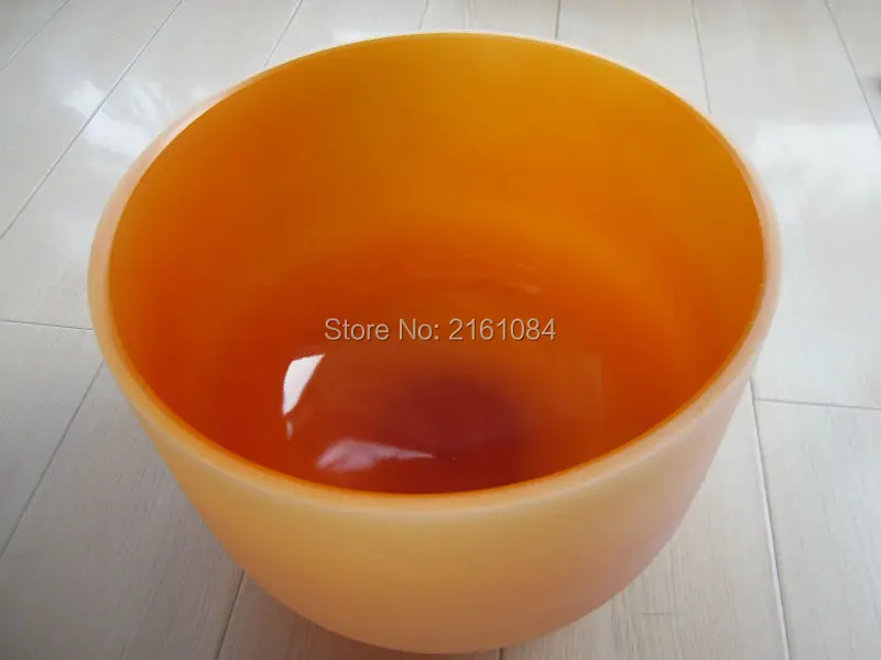 

9" Orange Color D or D# Sacral Chakra Frosted Quartz Crystal Singing Bowl with free suede and o ring