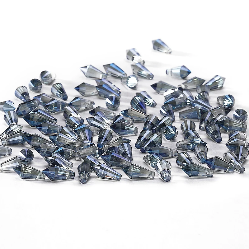 NEW 10pcs 6*12mm Blue AB Colour Austria Crystal Loose Beads Charm Glass BeadsTriangle Cone Crystal Beads DIY Jewelry Making C-6