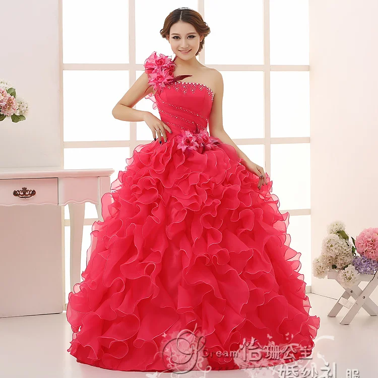 Vestidos de quinceañera con un hombro de flores, con enagua ~ estero, envío gratuito, A431