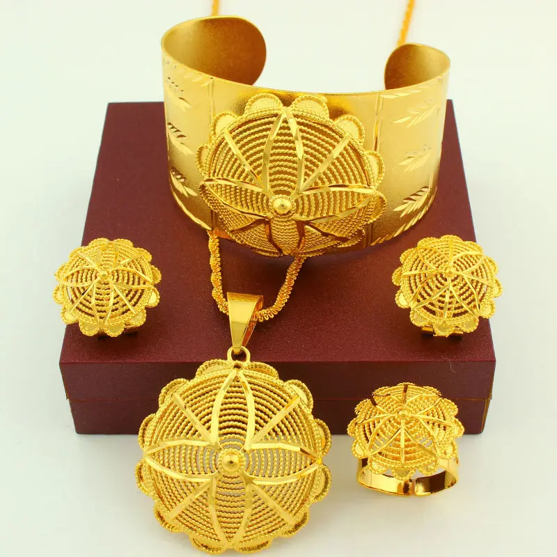 Big Wedding Bride Jewelry sets 24K Gold Color Necklace/Earring/Pendant/Bangle/Ring Eritrea Africa/Kenya/Ethiopian Jewelry set