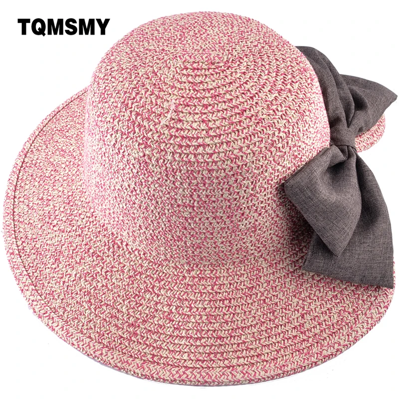 TQMSMY Summer Sun Hats for Women Designer Big Bow tie Women's Beach SunHat Foldable Carry Wide Brim Female Panama Hat TMP35