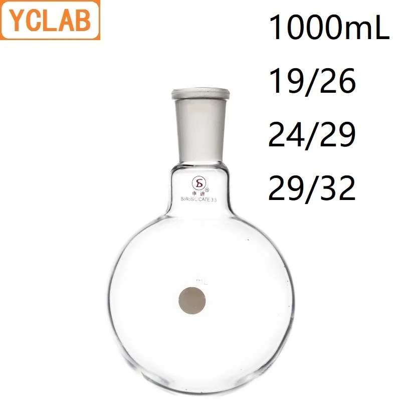 YCLAB 1000mL 19/26 & 24/29 & 29/32 Boiling Flask 1L Round Bottom Boro 3.3 Glass Standard Ground Mouth Distilling Distillation