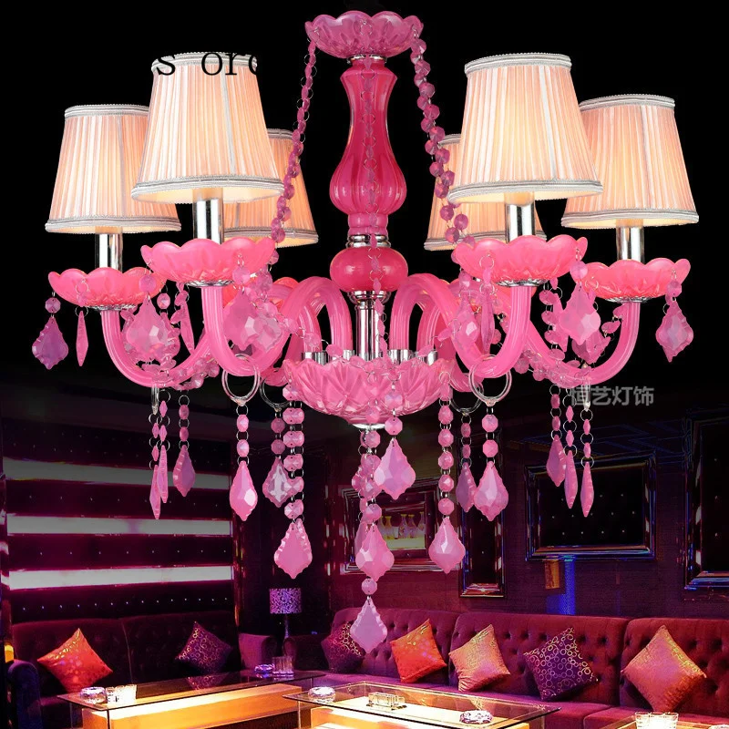 

European luxury color candle Pink Crystal Chandelier bedroom Princess restaurant children room Chandelier Postage free