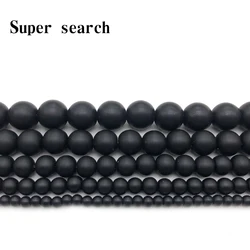 Natural Stone Black Dull Polish Matte agat Onyx Frost Glass Beads Bracelet Woman 4 6 8 10 12 14 mm Fit DIY For Jewelry Making