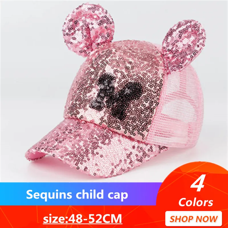 New Sequins Ear Hats Kids Snapback Girls Mesh Baseball Cap With Ears Funny Hats Spring Summer Hip Hop Boy Hats Caps