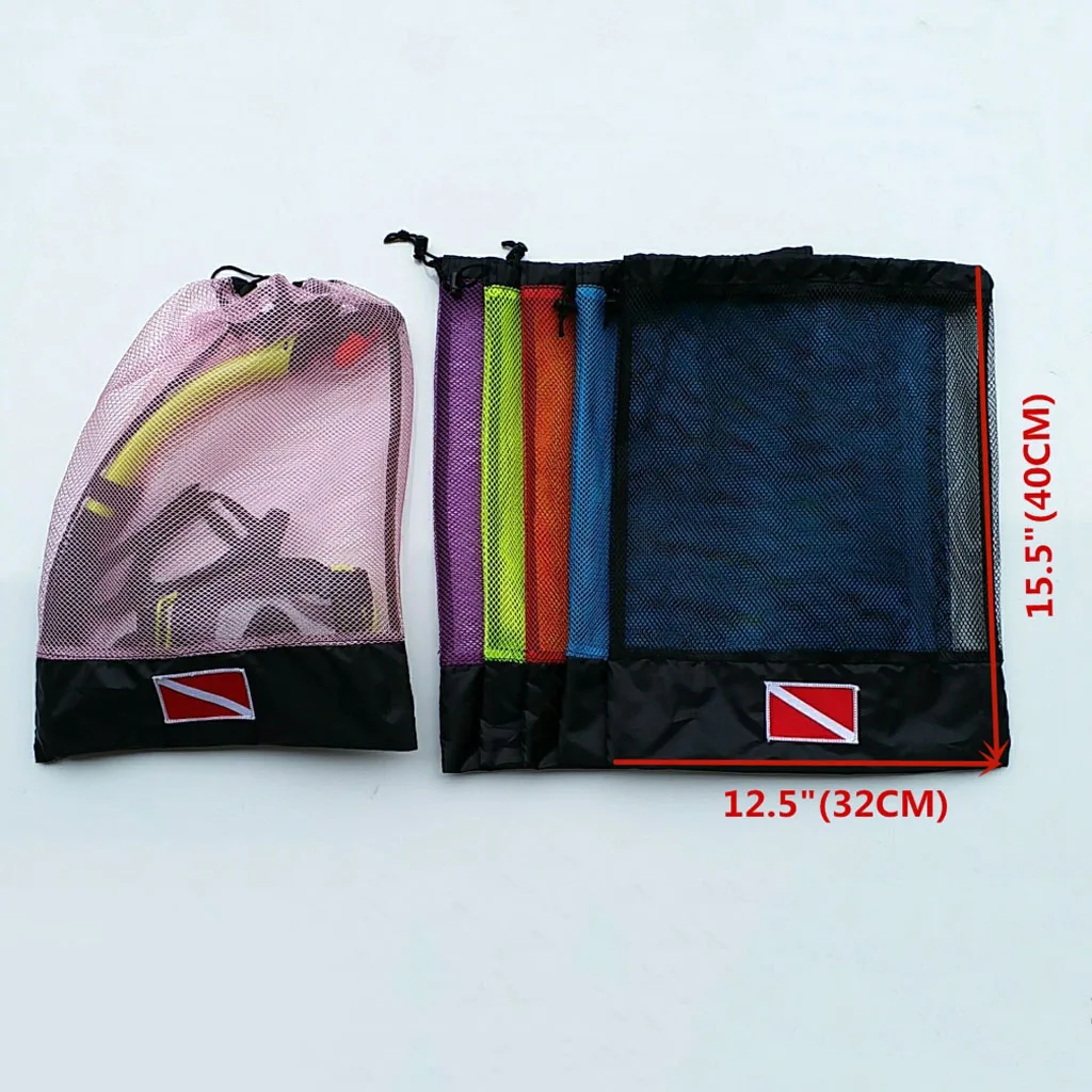 Bolsa de engranajes de almacenamiento de malla con cordón para buceo, regulador de máscara de natación, accesorios de equipo SMB