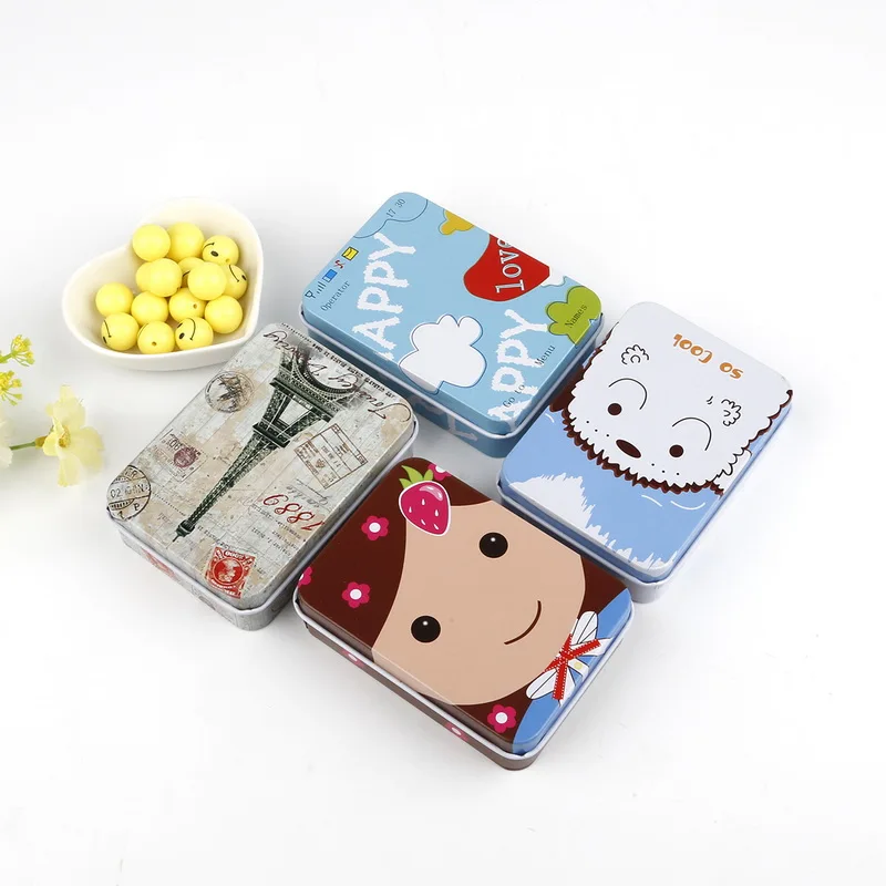 Mini caja de Metal de hojalata para almacenamiento de dulces, caja de Metal pequeña Diy, monedas, pendientes, auriculares, caja de regalo 9cm * 6,5 cm * 2,5 cm