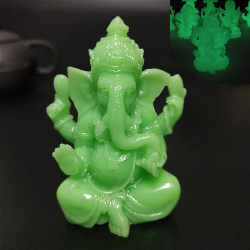 Glowing Ganesha Buddha Statue Man-made Jade Stone Ornaments Elephant God Sculpture Figurine For Home Garden Flowerpot Decoration