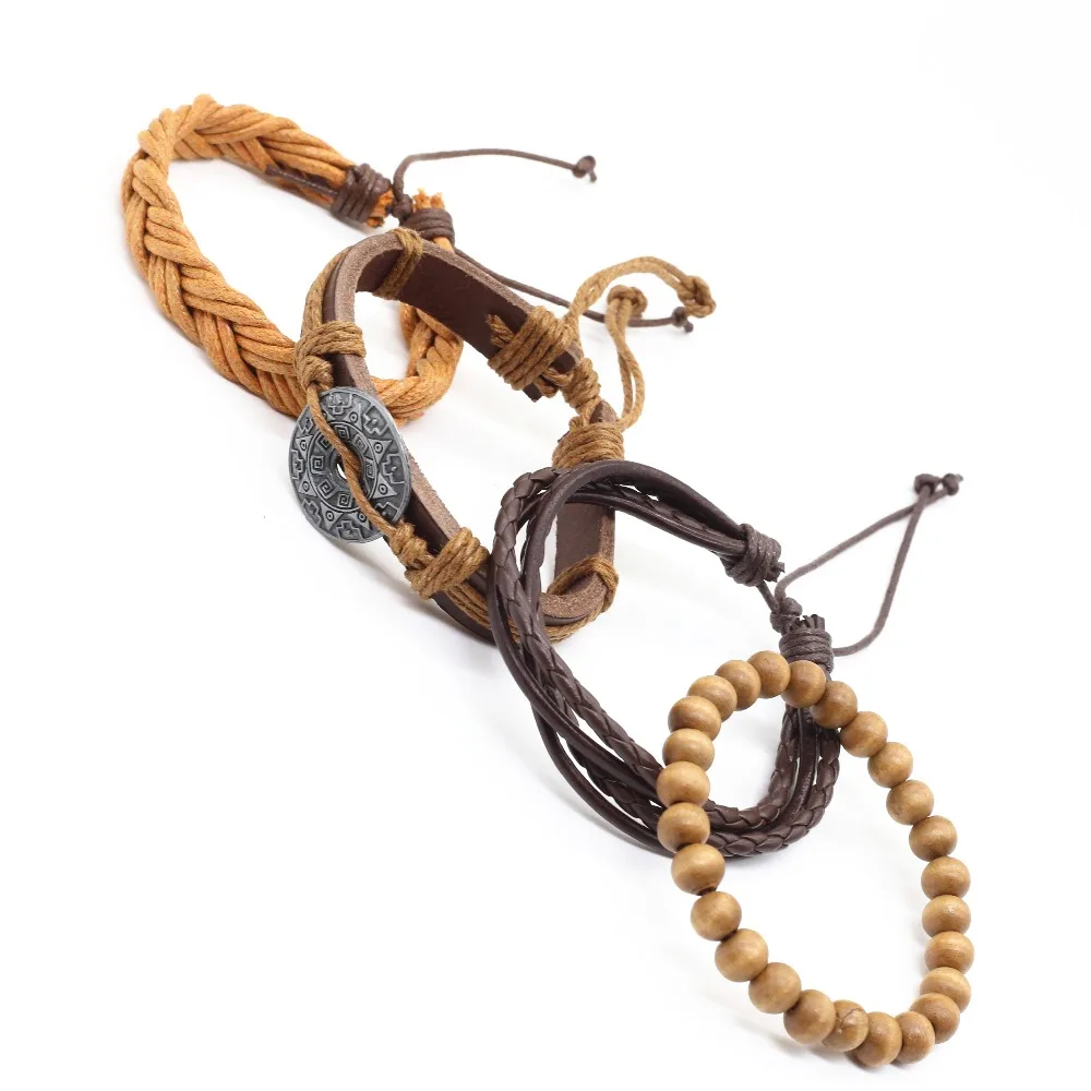 New Casual Weave Multilayer Football Words Charm Men Black Brown Leather Bracelets Female Women Homme Jewelry 4 pcs/Set