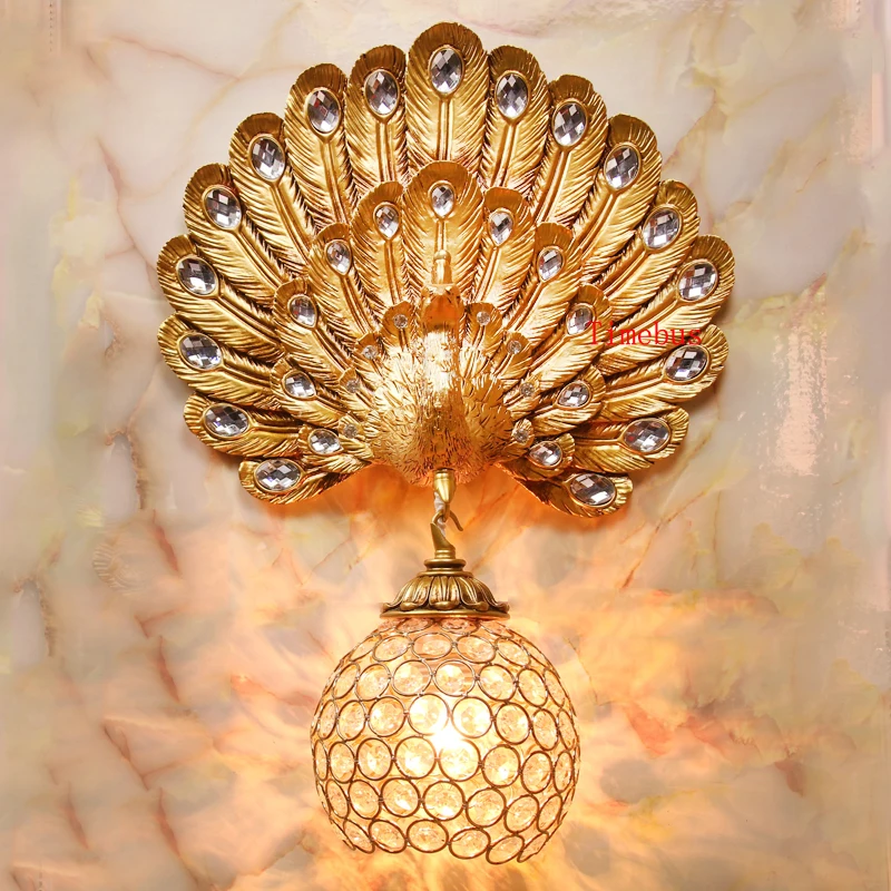 Novelty peacock home deco wall lights Bathroom sconce for living room bedroom hotel room crystal lamp vintage project wall lamps