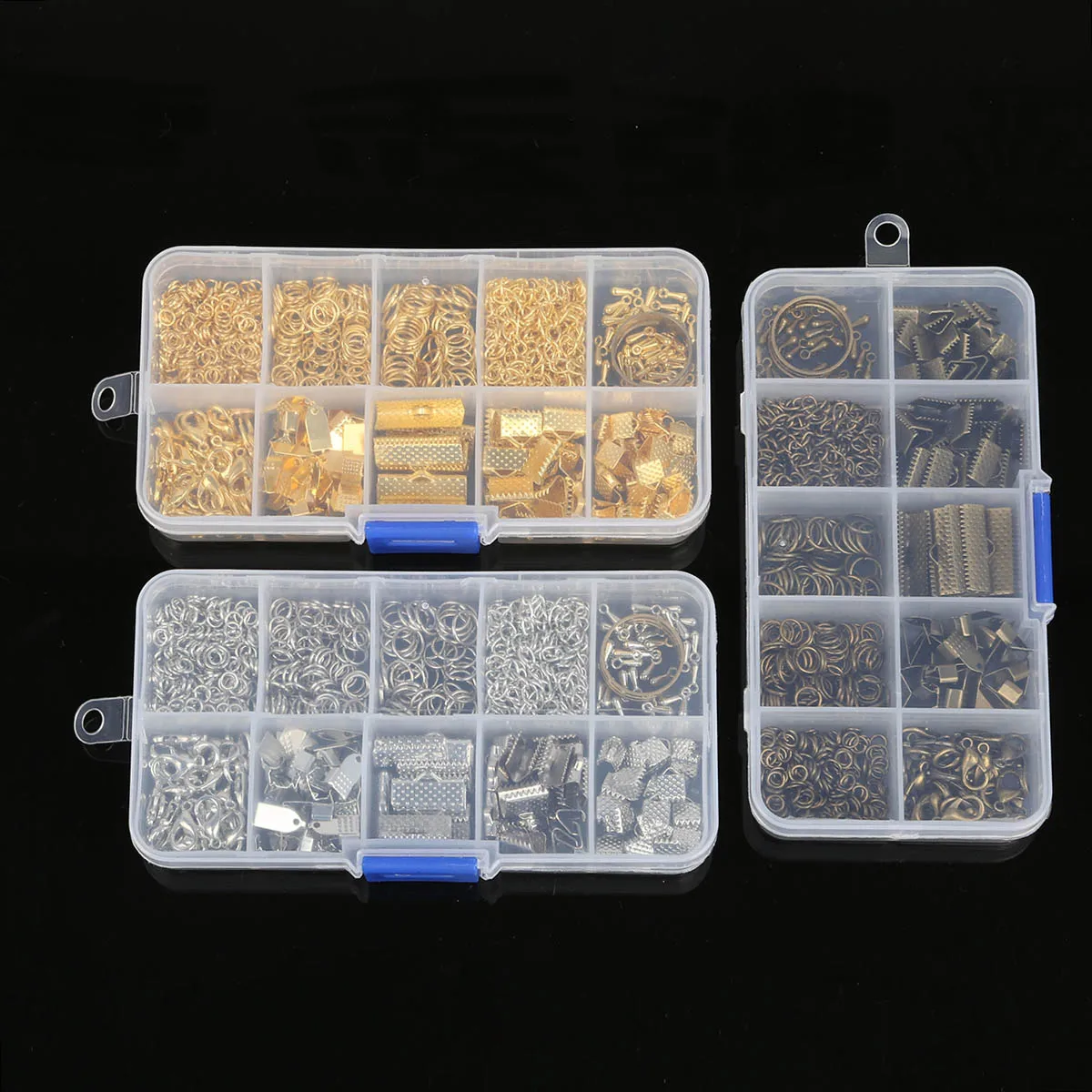 1set 10 Grid Box Single Ring & Lobster Clasp & Tail Chain & Clip & For Making Bracelet Necklace Jewelry Jewelry Tool Beading DIY