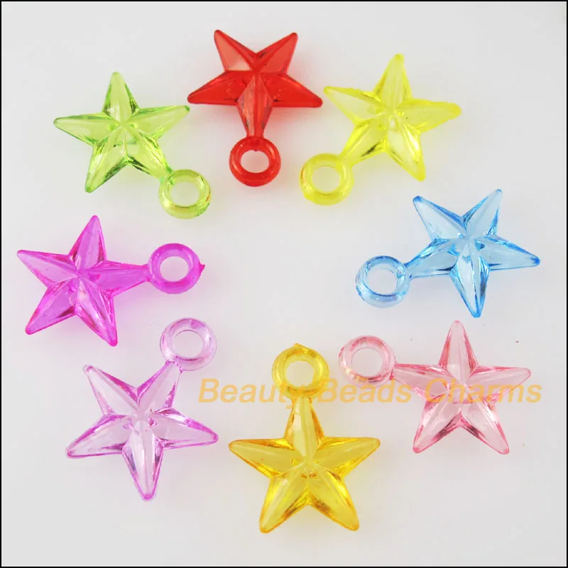 100Pcs Mixed Plastic Acrylic Faceted Star Charms Pendants 17x21mm