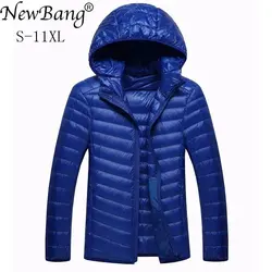 NewBang 9XL 10XL männer Große Größe Unten Mäntel Ultra Licht Unten Jacke Männer Leichte Feder Mit Kapuze Warme Tragbare Winter mantel