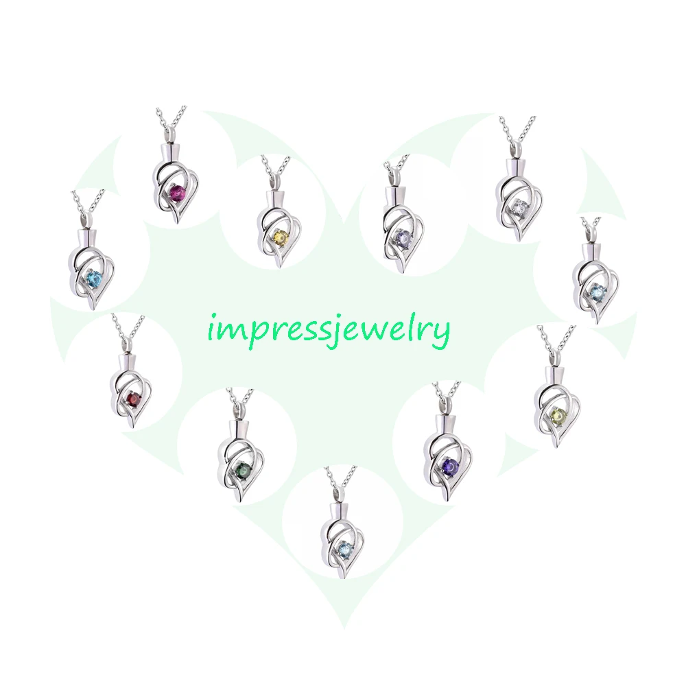 Crystal Square Birthstone Heart Urn Necklace Memorial Jewelry for Ashes Creamation Keepsake Locket Pendant