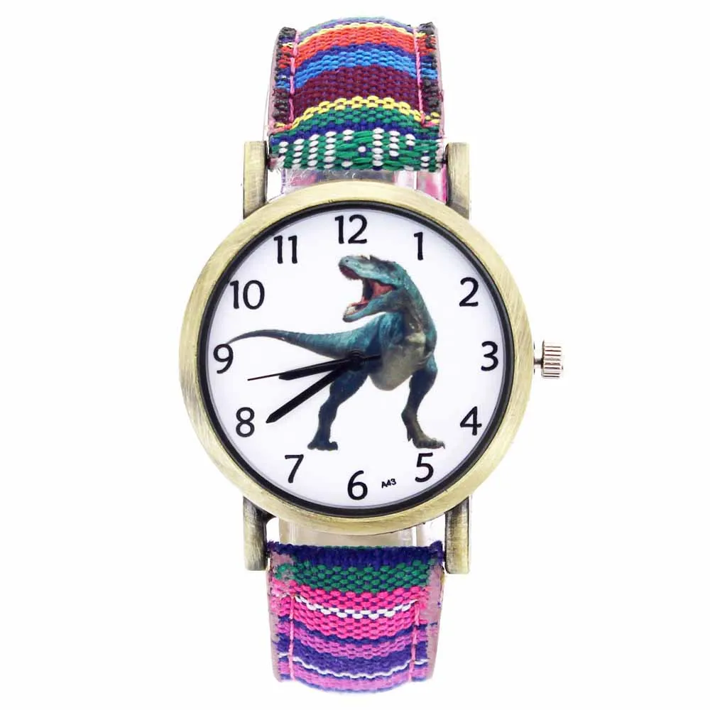 Dinosaur Jurassic Tyrannosaurus Rex Dragon Pattern Fashion Casual Men Women Canvas Cloth Strap Sport Analog Quartz Watch