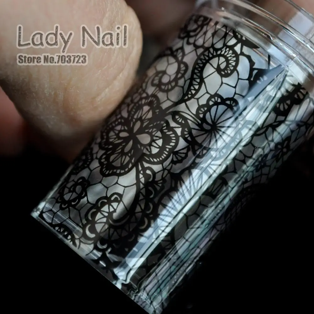 100cm x 4cm Black Lace Flowers Nail Art Transfer Foils Nail Sticker Decal Tip Decoration Glue Polish DIY Manicure Tools