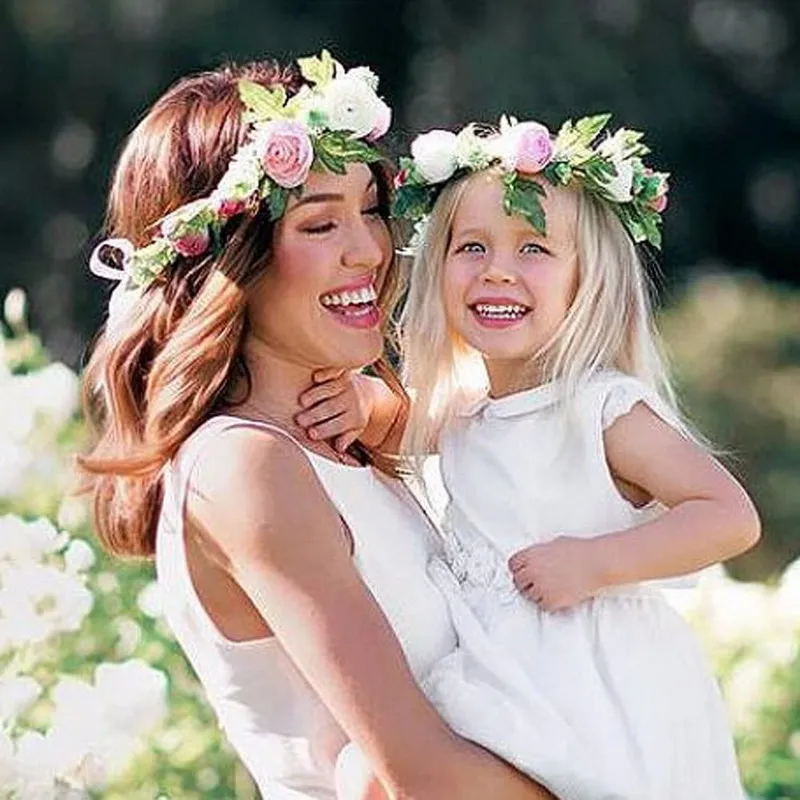 2PCs/set Cute Mommy & Kids Wreath Flowers Headband Floral Crown Hairbands Travel Wedding Girls Headwear Floral Hair S2017161