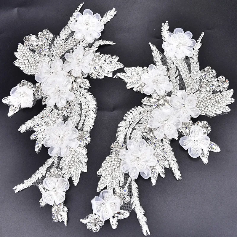 

1Pair Bridal Beautiful Applique Handmade Lace Bead Crystal Rhinestone Exquisite Patch Diy Party Luxury Wedding Dress Accessories