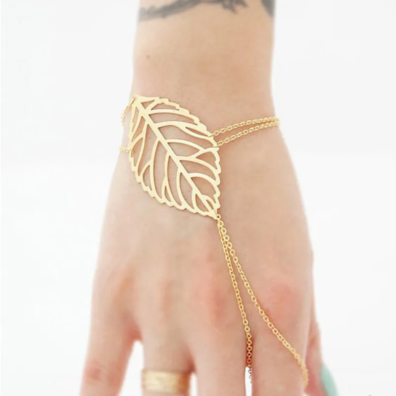 New Punk Women\'s Handcuff Charm Leaf Bracelets Bangle Hand Accessories pulseras mujer Wrap Bracelet Hand Jewelry Wholesale