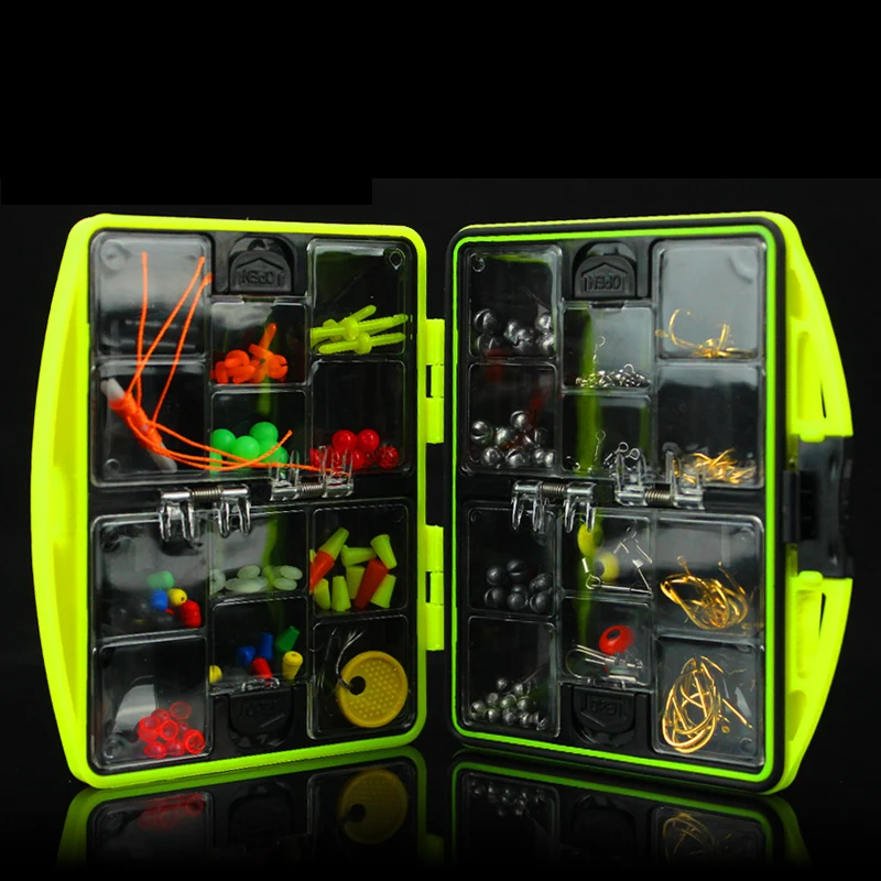 184pcs/box Double Layer Carp Fishing Tool Set Bait Tackle Box Surfcasting Fishing Lure Swivel Jig Lead Head Hook Accessories Set