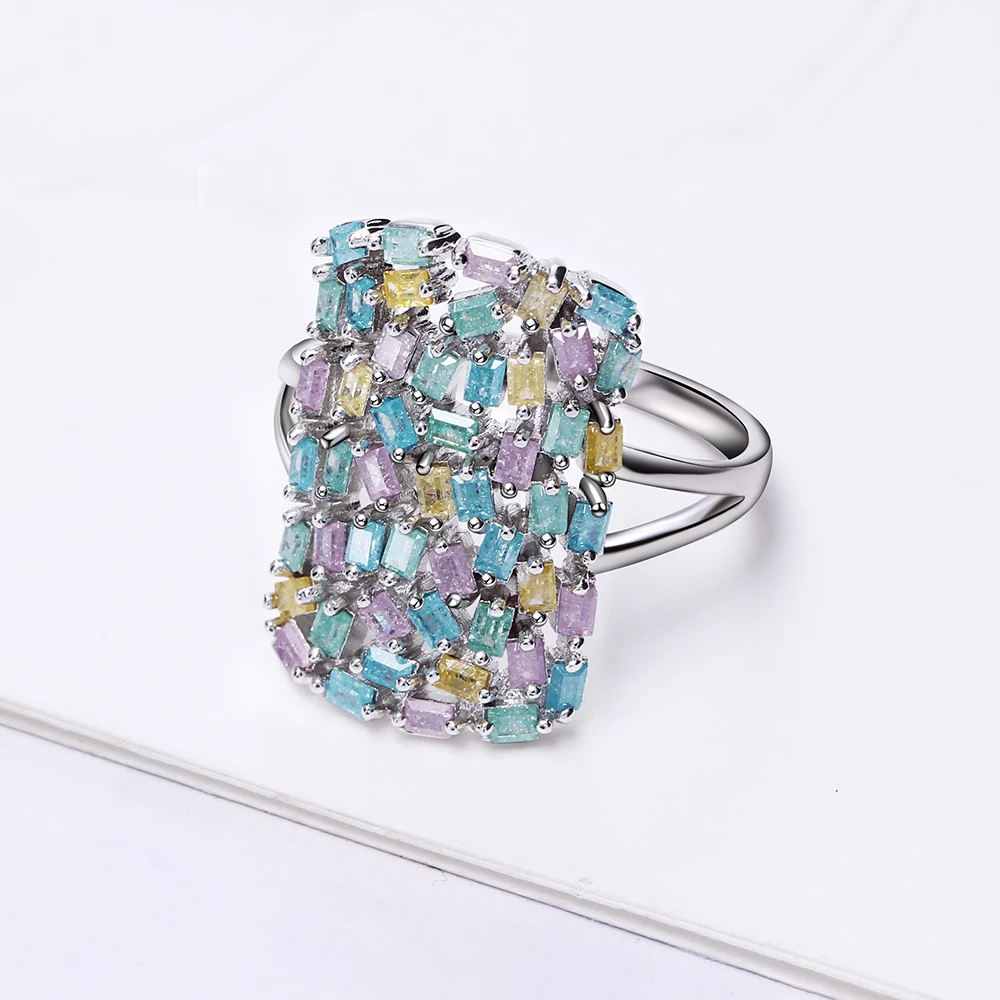 Anéis de zircônia retangulares multicoloridos para mulheres, acessório de joias de moda de primavera de luxo