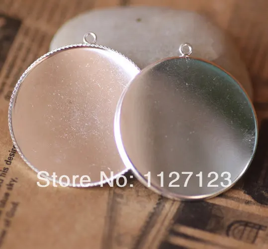 

free shipping !!50Pcs 30mm Nickel Free - High Quality Silver Plated Brass Cabochon Pendant Base with Loop