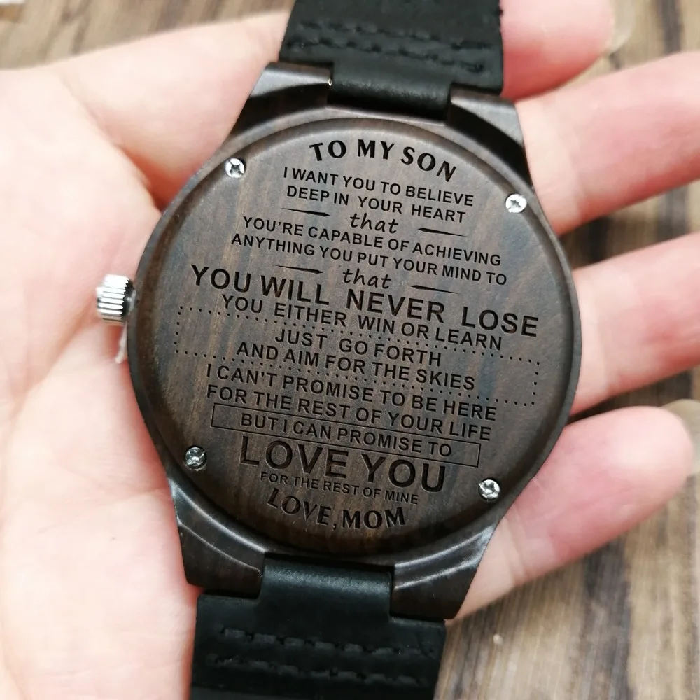 TO MY SON ENGRAVED WOODEN WOOD WATCH LOVE YOU FOR THE REST OF MINE