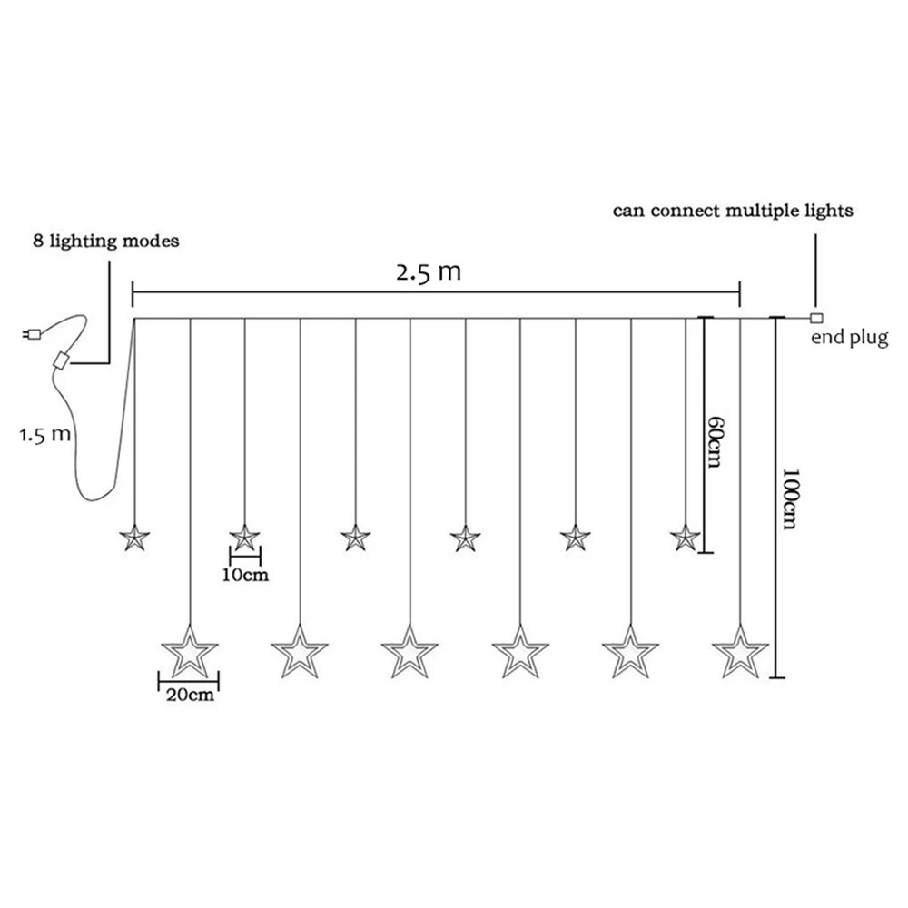 2.5m 138 leds icicle estrela luzes da corda de fadas natal guirlanda cortina estrela lâmpada festa de casamento casa ao ar livre decoração do ano