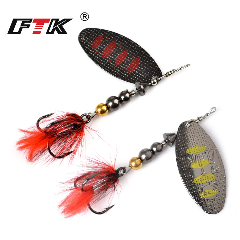 FTK Spinner Bait  Fishing Lure Hard Bait Spoon Lures 1pcs 8g 14g 20g Metal with Feather Treble Hooks Carp Pike Fishing Tackle