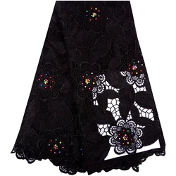 Black African Lace Fabrics Guipure Lace Fabric 2018 High Quality African Cord Lace Fabric With Color Beads For Wedding 1016