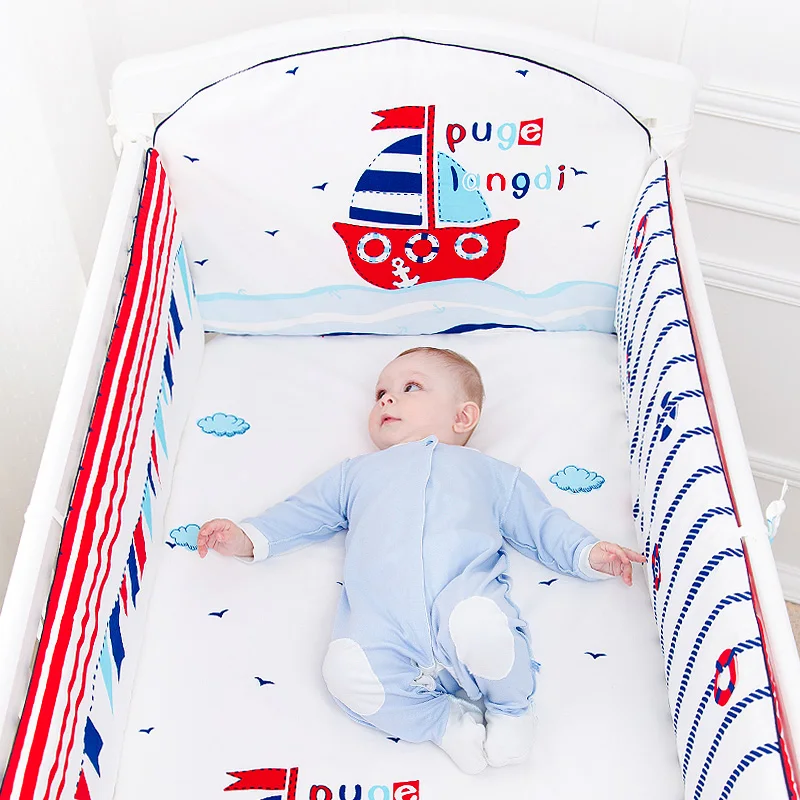 

5Pcs Cotton Baby Cot Bedding Set Newborn Cartoon Baby Crib Bedding Set Detachable Cot Bed Linen 4 Bed Bumpers+1 Sheet 7 Sizes