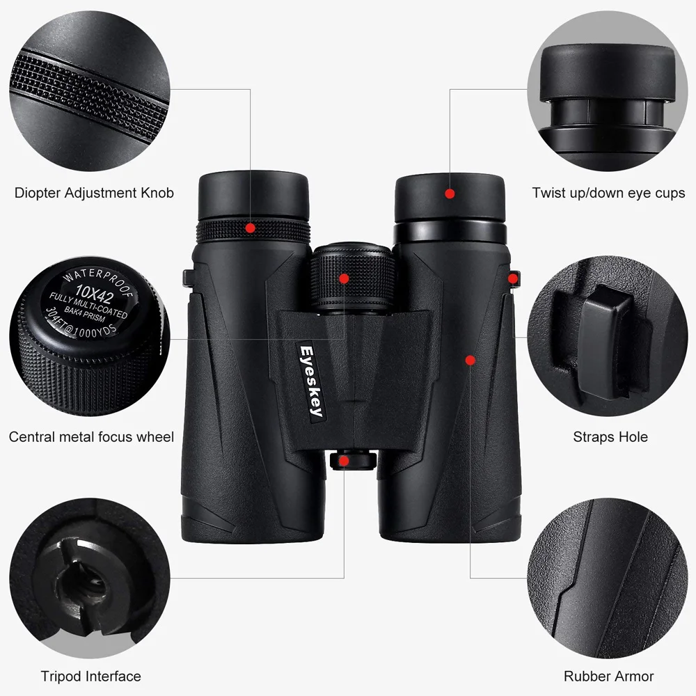 Eyeskey 10x42 Professional Waterproof Binoculars for Travelling, Hunting and Outdoor Sports Extremely Clear and Bright Telescope