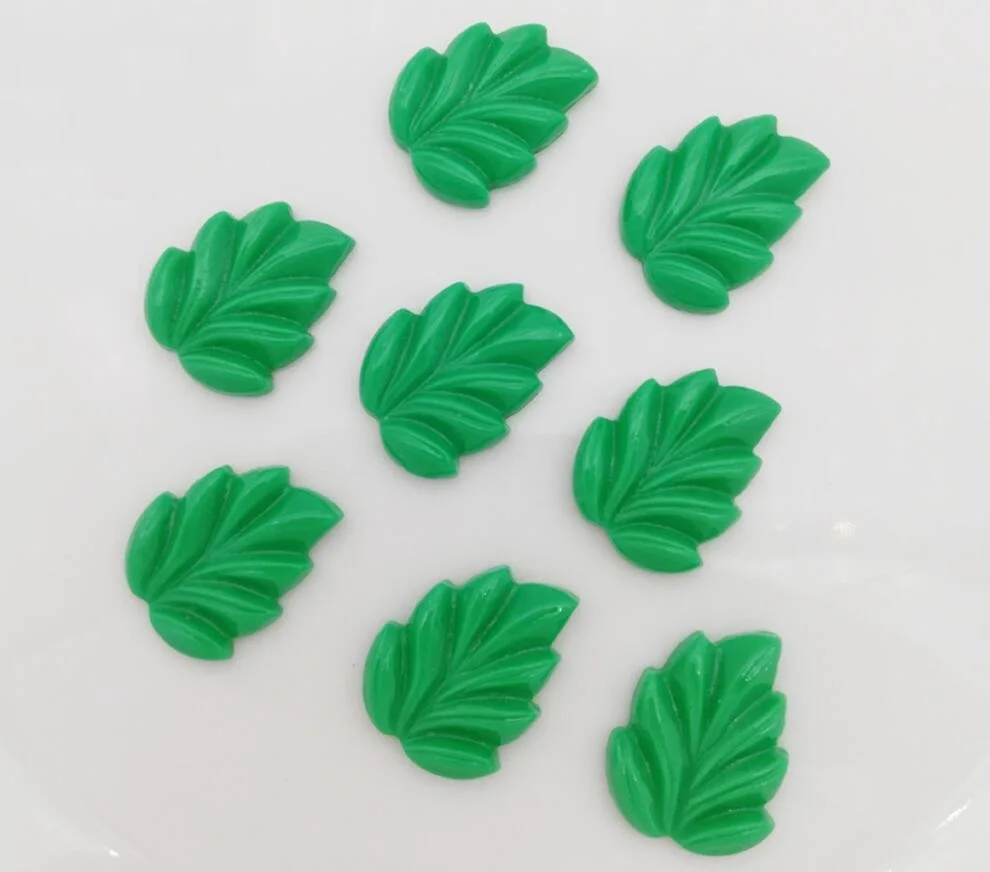 스크랩북 공예용 송진 녹색 잎 플랫백 비즈, DIY 헤어 클립 인형, 머리 장식, 핸드폰 장식, 100 개