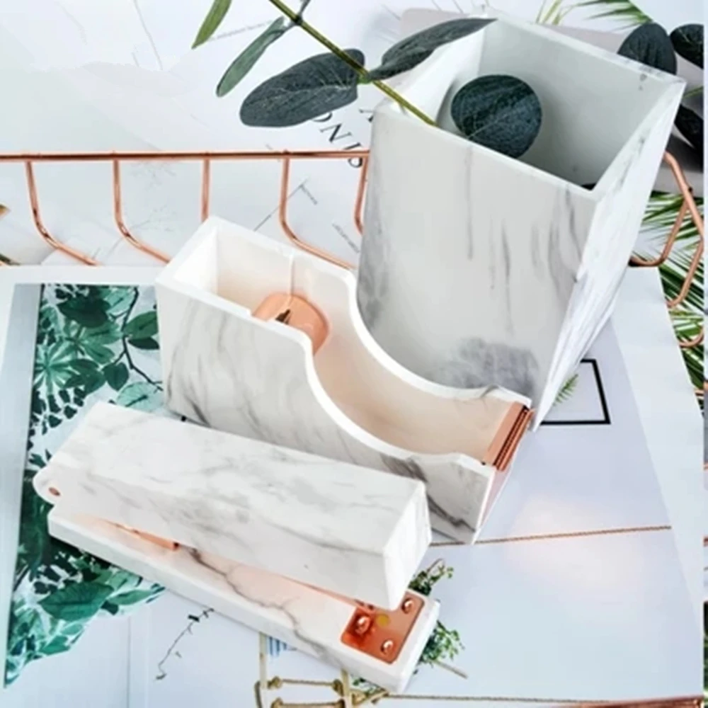 "Kit de papelaria branco de mármore,