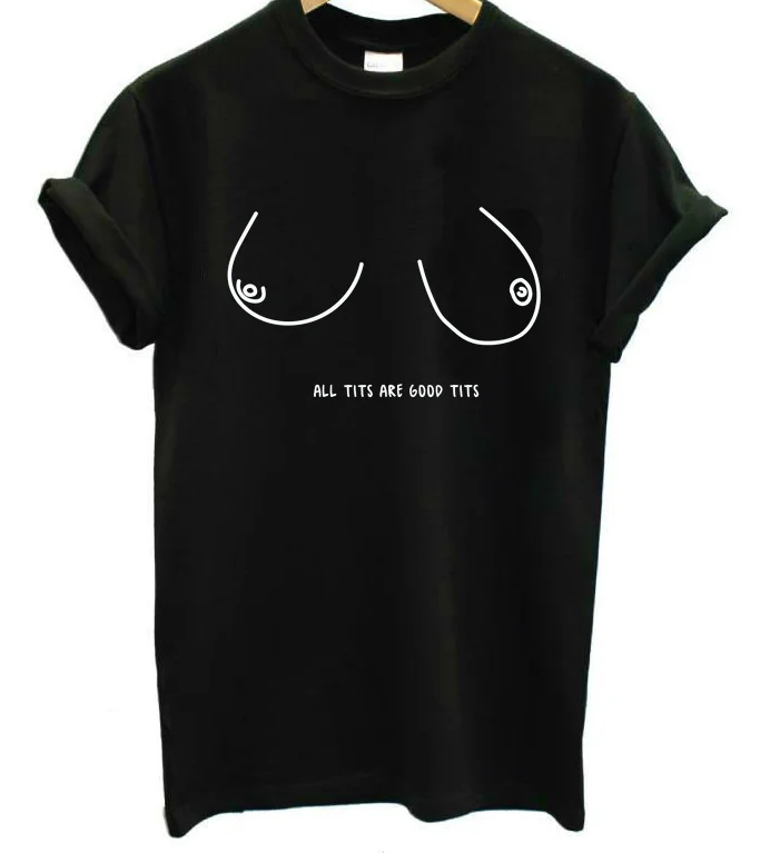 Skuggnas all tits are good tits Letters Print Women tshirt Casual Cotton Hipster Funny t shirt Top Tee Tumblr aesthetic clothes