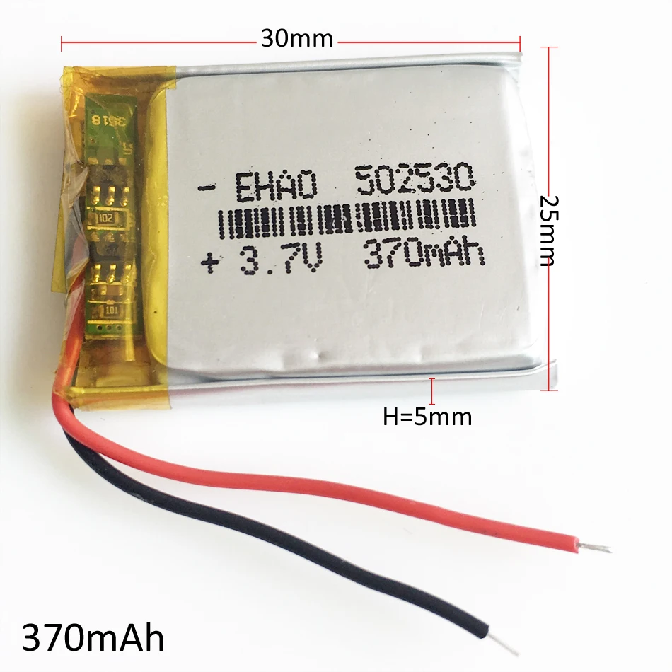 10 PCS 3.7V 370mAh Lithium Polymer LiPo Rechargeable Battery 502530 Cells For Mp3 GPS PSP Smart Watch Electronic Part Blutooth