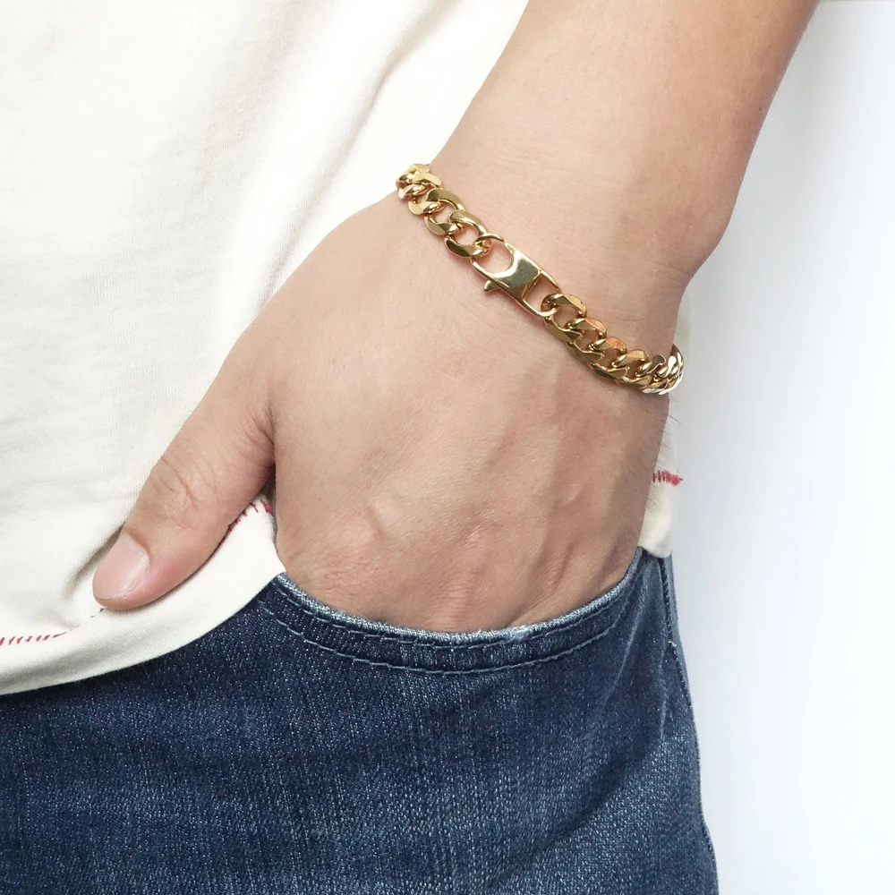 100% Stainless Steel Bracelet 6/8/12 mm 8 Inches Curb Cuban Chain Gold Color Bracelets for Men Women Free Shipping Factory Offer image 4