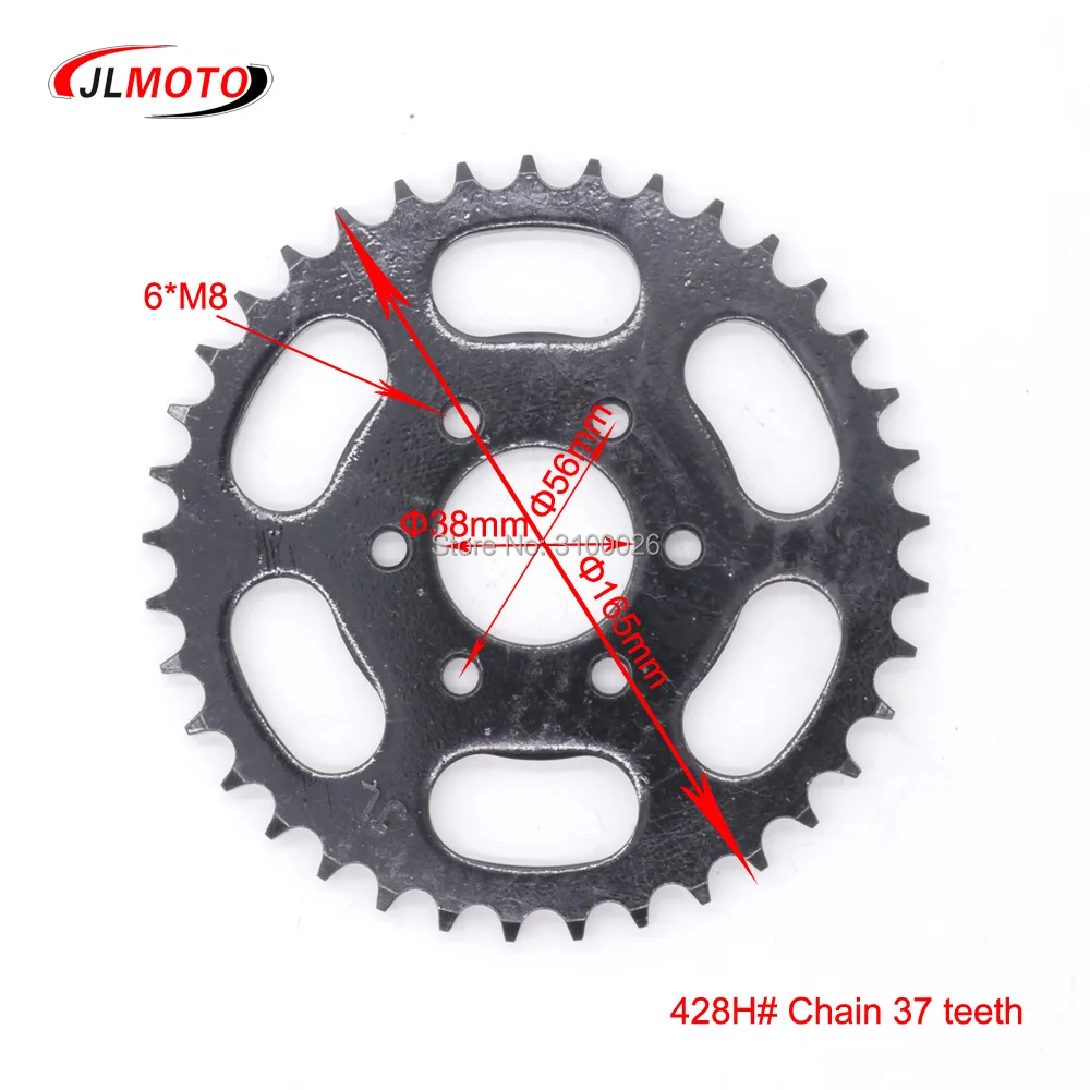 Roda dentada ATV 37T adequada para China 150CC 200CC 250CC 428H #   Peças da motocicleta do trotinette da bicicleta do quadrilátero do buggy do kart de China UTV da movimentação da corrente