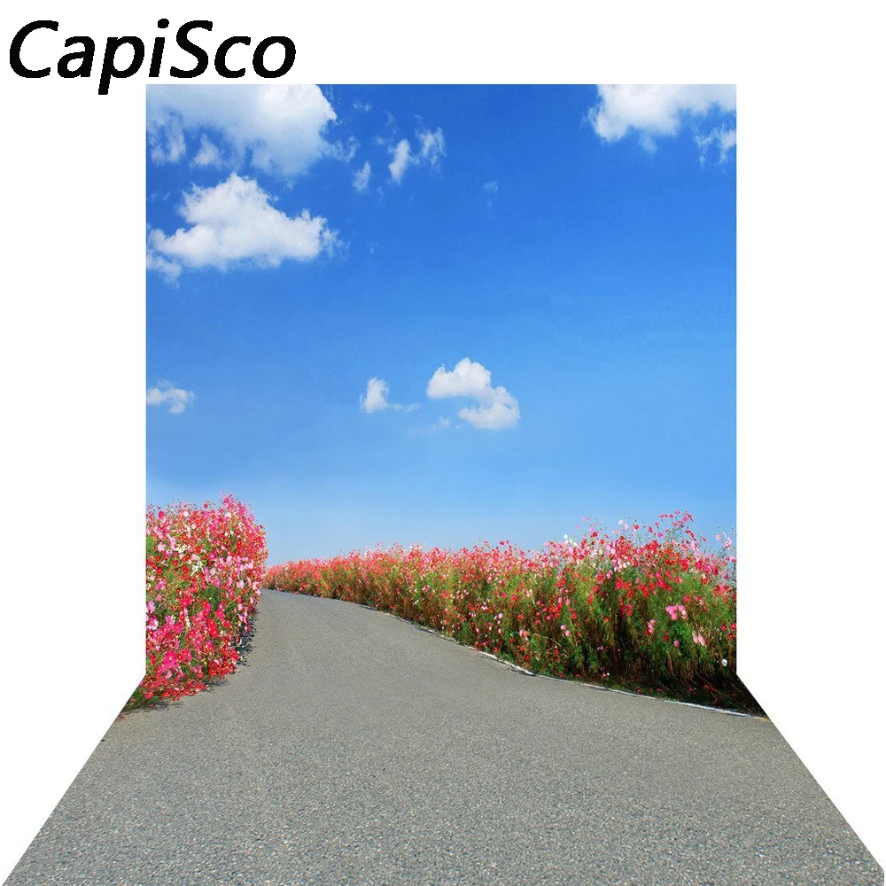

Фон для фотосъемки Capisco, голубое небо, дорога, цветок, фотофон для новорожденных, детский фон для фотографий, фоны