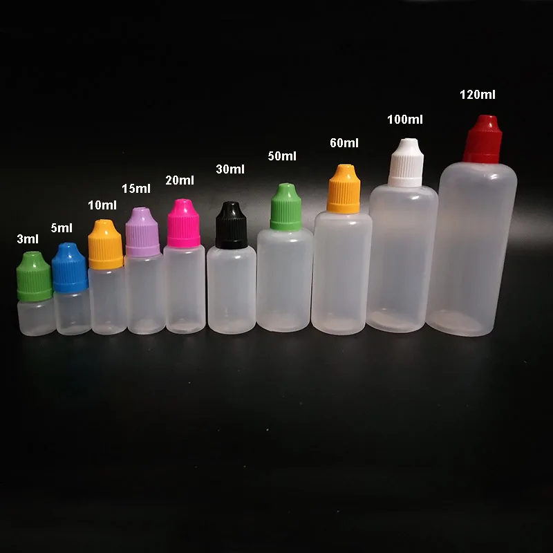 500pcs Empty PE Plastic Dropper Bottle 3ml 5ml 10ml 15ml 20ml 30ml 50ml 60ml 100ml 120ml E Liquid Bottle with Childproof Cap