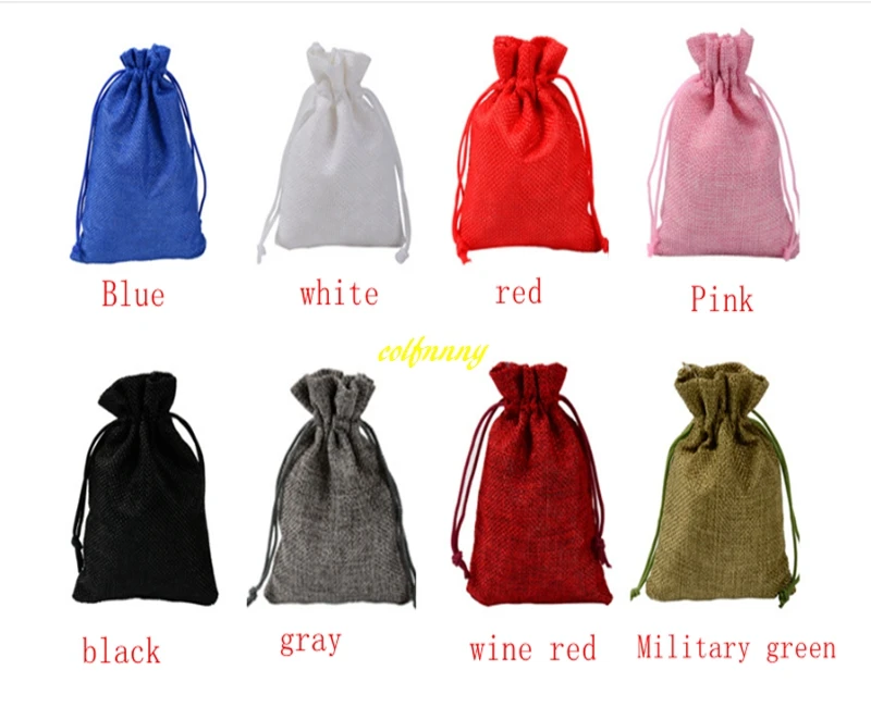 1000pcs/lot FAST 7*9cm 10x14cm Wedding Favor Christmas Burlap Jute Gift Bags Colorful Drawstring Pouch