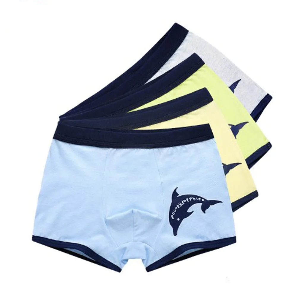 New 4 Pcs/Lot Boy's Underwear Cartoon Dolphin Boxer Children Boys Panties Cotton Baby Boy Soft Short Underpants UD66