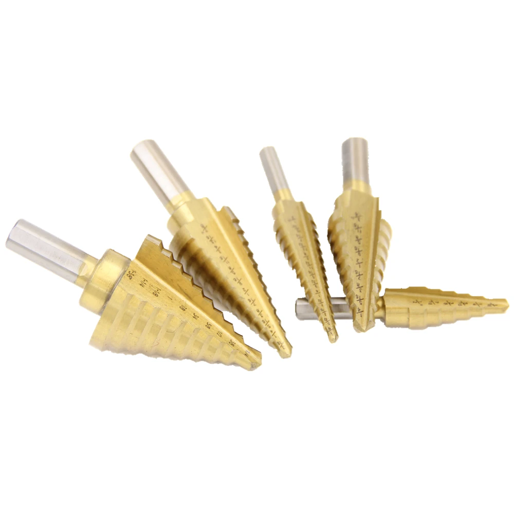 

HSS Step Drill Bits1/4" To 3/4" Woodworking Power Tools Wholesale Price 3pcs/Set Metal Drilling TitaniumTriangular Handle