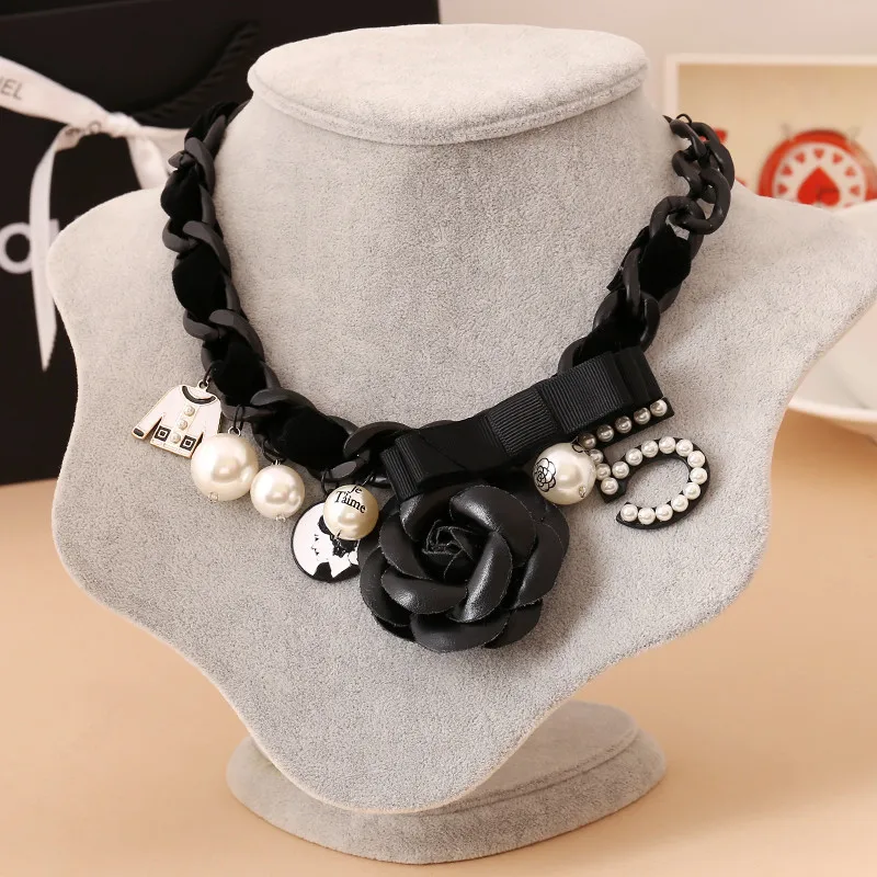 

Rose Number 5 Bow Statement Necklace Charms Fashion Choker Necklace CNANIYA Brand Women Designer Jewelry Joyeria Collar Perlas