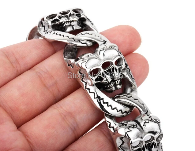 134g Heavy Jewelry Gothic Men Cool Skull Bracelet Biker Stainless steel 26mm