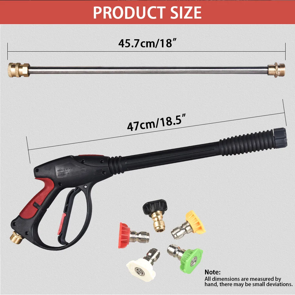 High Pressure Washer Gun 4000 PSI Spray Gun with 19\'\' Extension Wand 4 Quick Connect Nozzles 1 Soap Nozzle for Car Home Washer