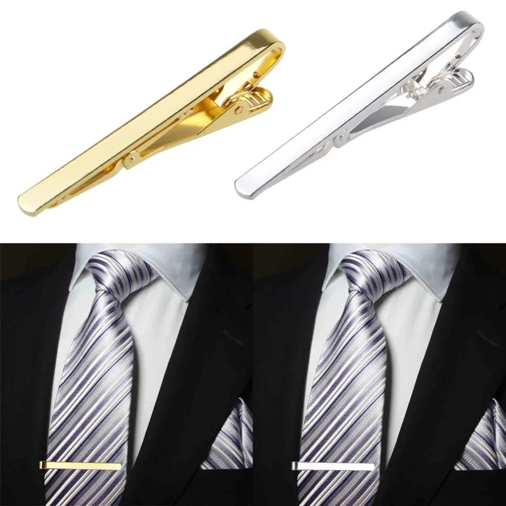 Imagen 3: Hombres Metal plata oro Simple corbata barra cierre Clip abrazadera Pin hombres Acero inoxidable para negocios Ma corbata cierres moda