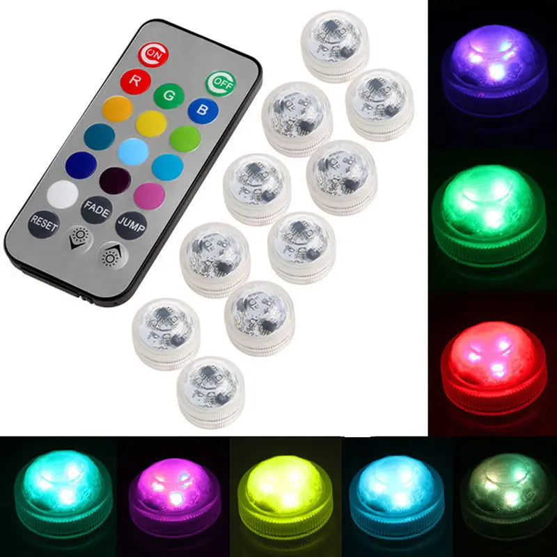 

100Pcs Remote control tea light Submersible Vase Floralyte tealight Floral Candle lamp Multicolor Fish Tank Wedding party Decor