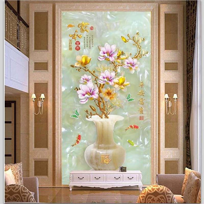 wellyu Custom wallpaper 3d entrance customs safe and wealthy vase jade carved mystery TV background wallpaper 3d papel de parede